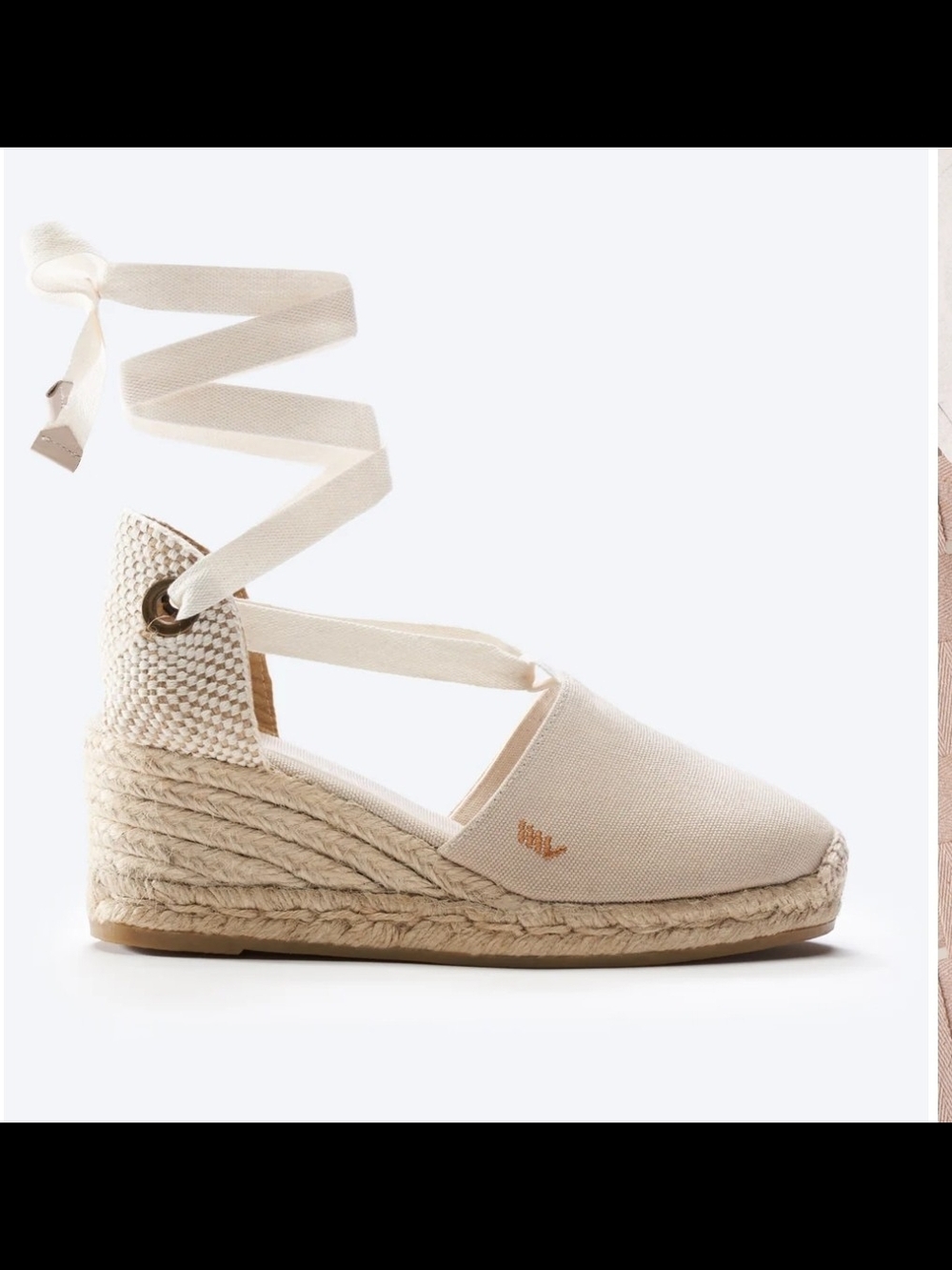 Ankle-Tie Cream Espadrille Wedge Shoes